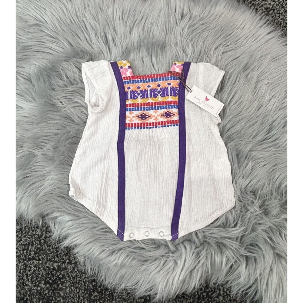 Pink Chicken Embroidered Lulu Bubble Romper 6/12month